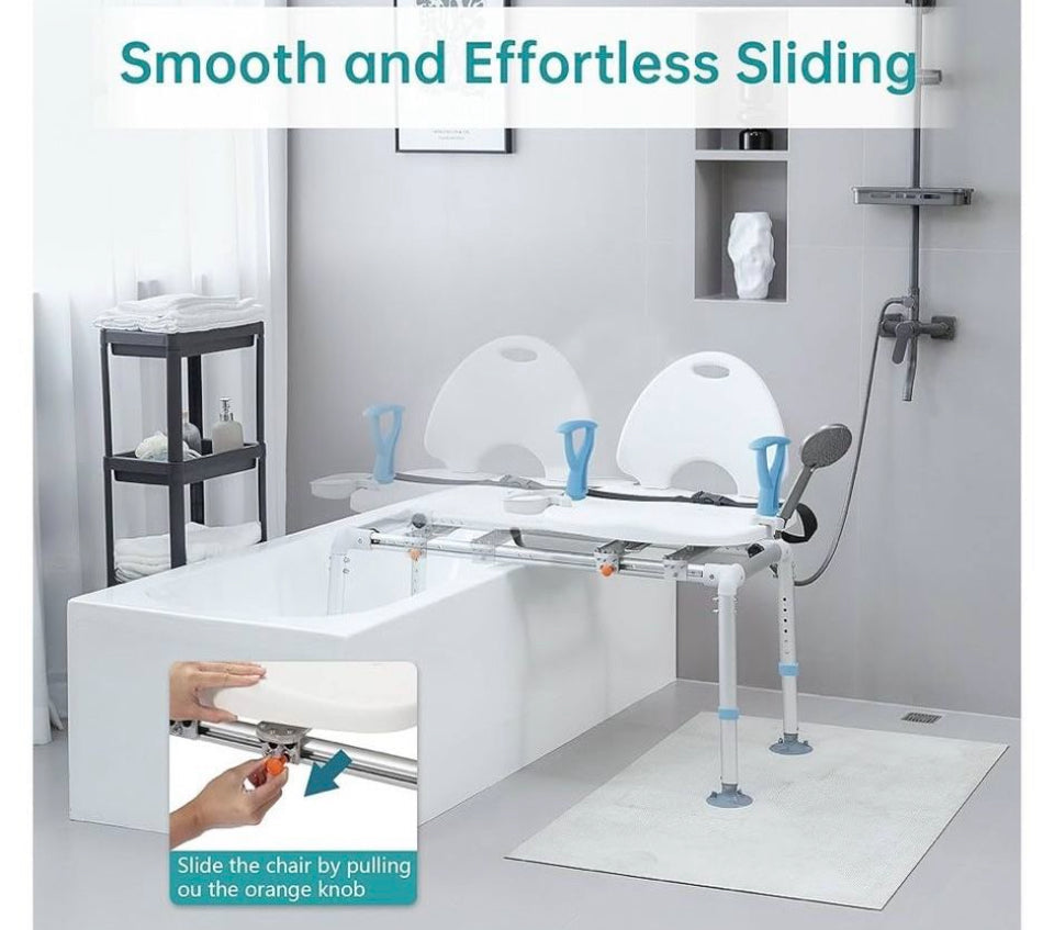 ELENKER Heavy Duty Sliding Shower Chair with 90° Swivel Seat and Non-Slip Suction Cups – 350 lb Capacity