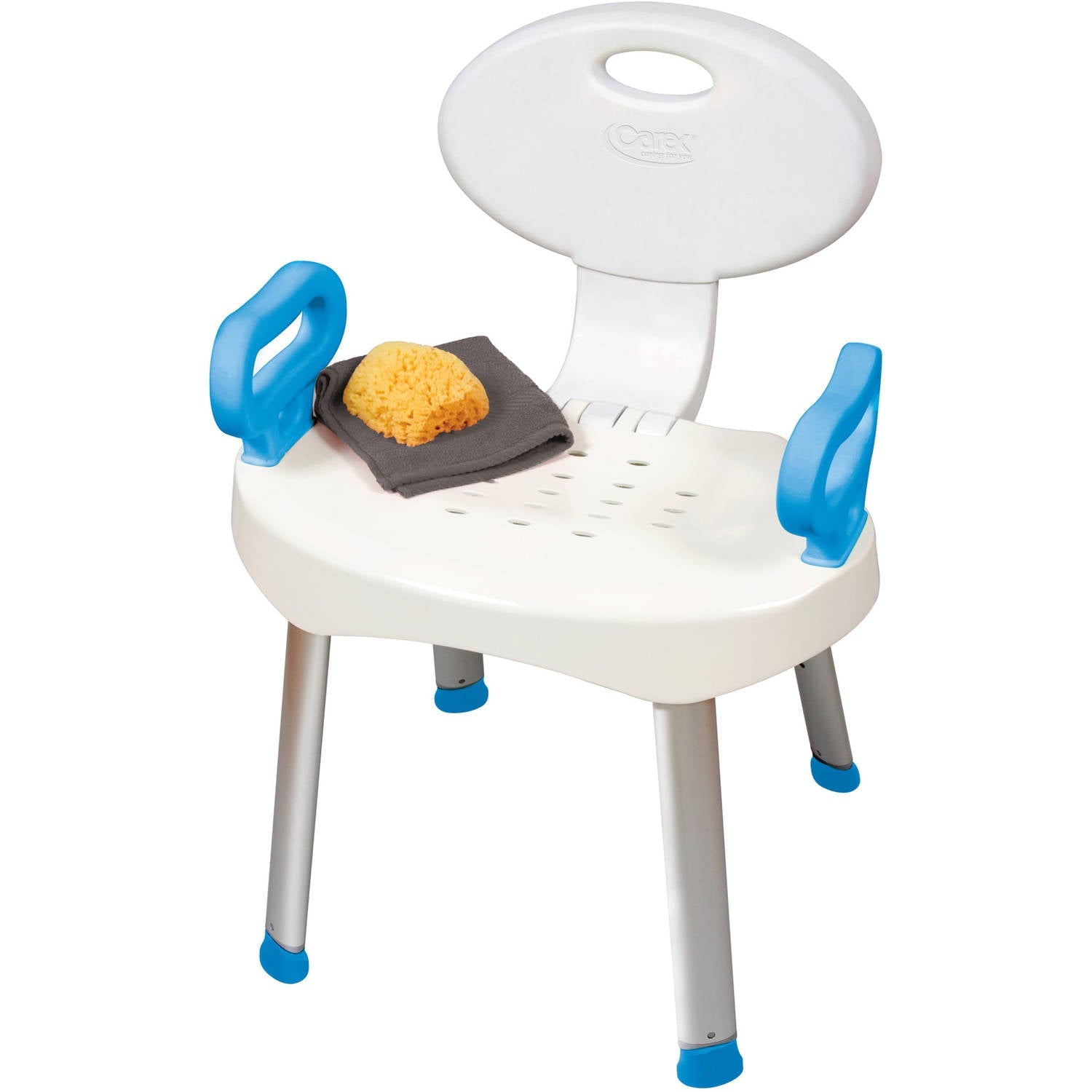 Carex E-Z Bath and Shower Seat with Handles and Foldable Back – Tool-Free Assembly, 300 lb Capacity