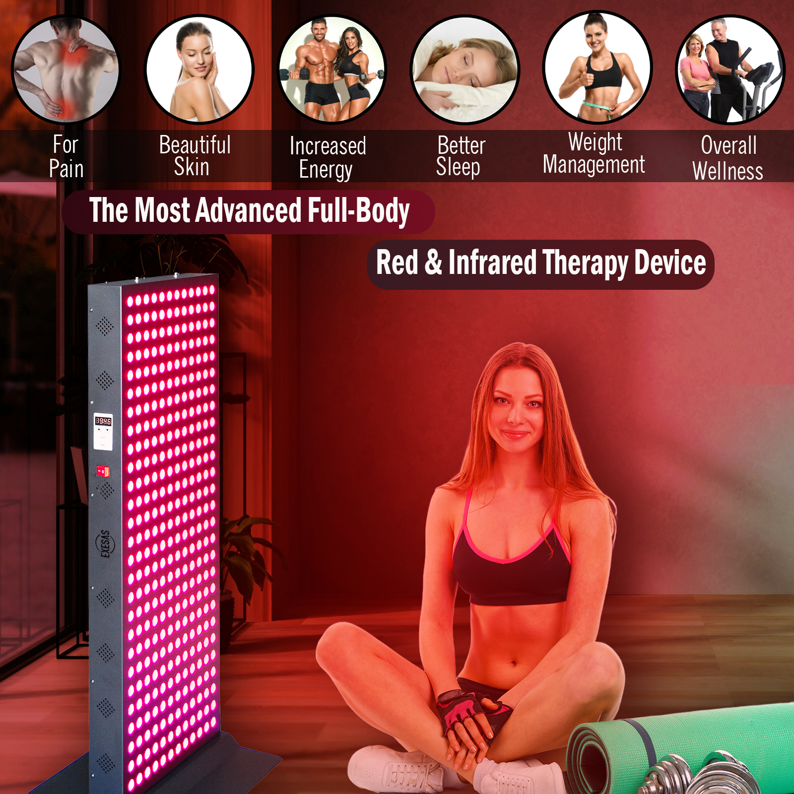 EXESAS 324 LED, 1620W Dual-Chip, Red Light Therapy Device for Full Body, 4-Wavelengths Infrared LED Panel for Skin, Weight, Pain, Wellness