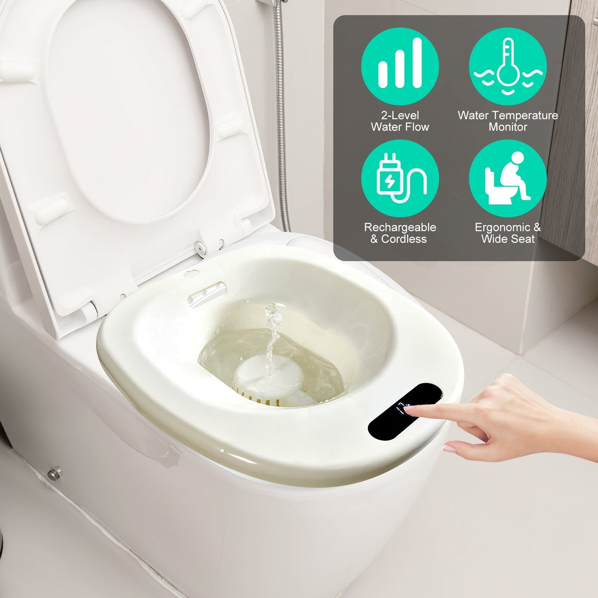 Electric Sitz Bath Tub with 2-Level Water Flow and Temperature Display – 1500mAh Battery