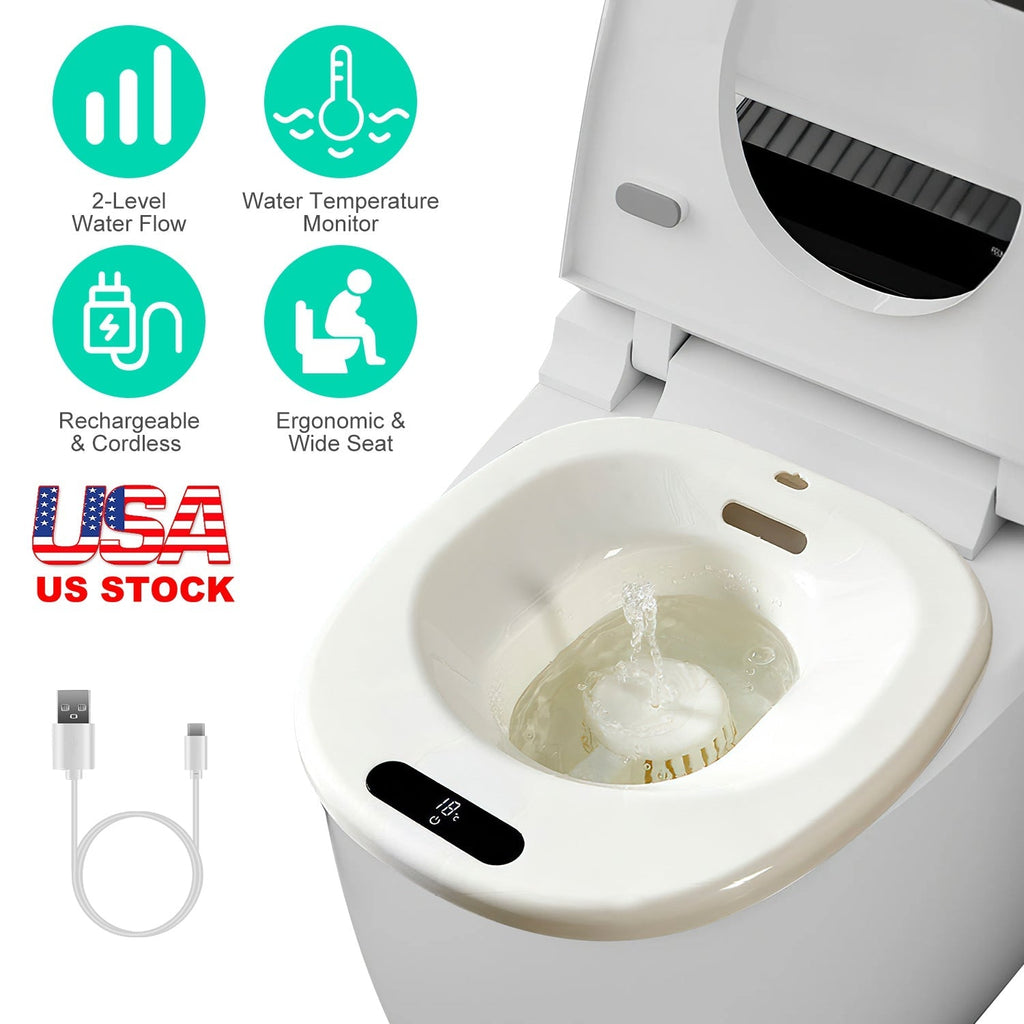 Electric Sitz Bath Tub with 2-Level Water Flow and Temperature Display – 1500mAh Battery