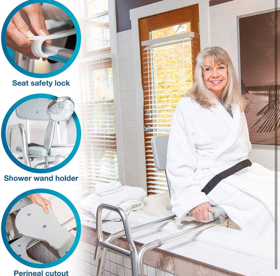DMI Tub Transfer Bench and Shower Chair with Non-Slip Aluminum Frame – FSA Eligible, 400 lb Capacity