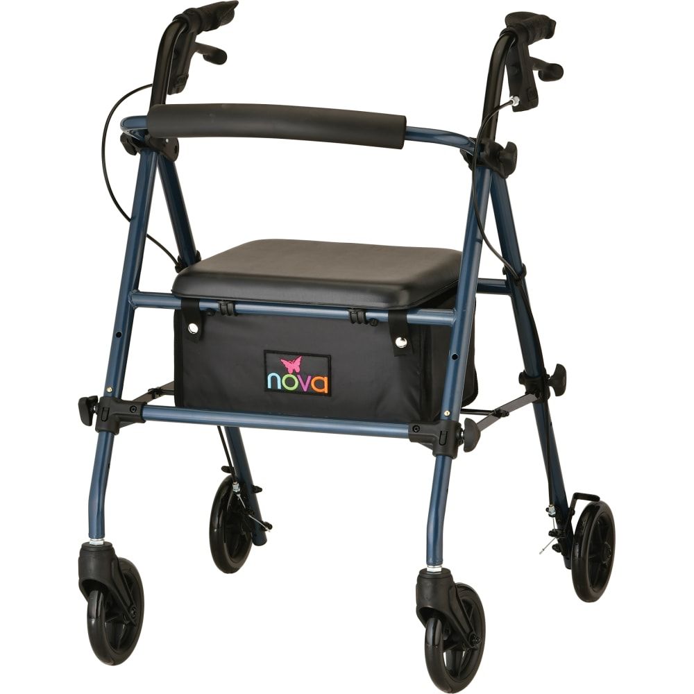 NOVA Journey Rolling Walker with Seat and Storage Pouch, Blue