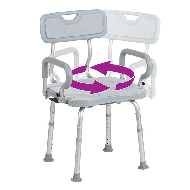 Drive PreserveTech 360° Swivel Bath Chair with Padded Armrests and Antimicrobial Protection – 350 lb, Model RTL12A001-GR