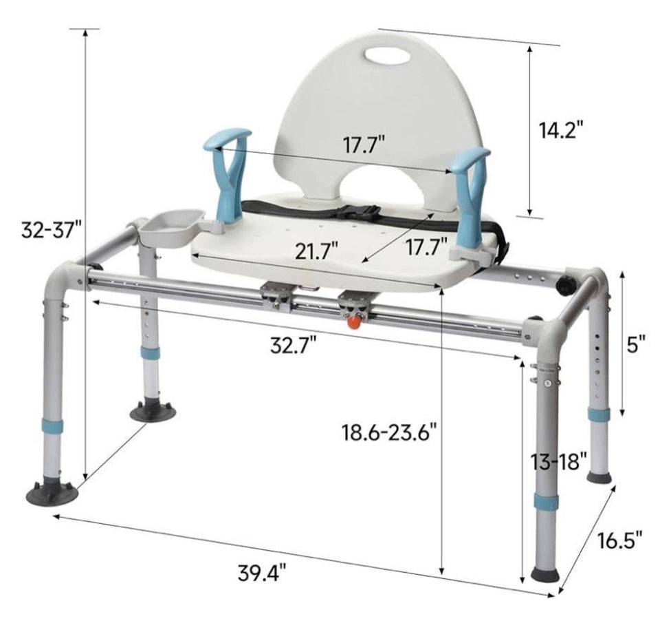 ELENKER Heavy Duty Sliding Shower Chair with 90° Swivel Seat and Non-Slip Suction Cups – 350 lb Capacity