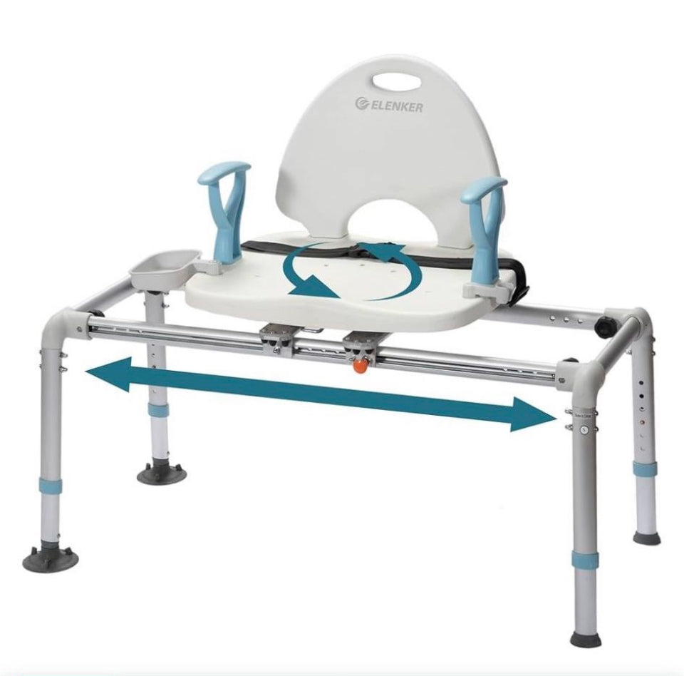 ELENKER Heavy Duty Sliding Shower Chair with 90° Swivel Seat and Non-Slip Suction Cups – 350 lb Capacity
