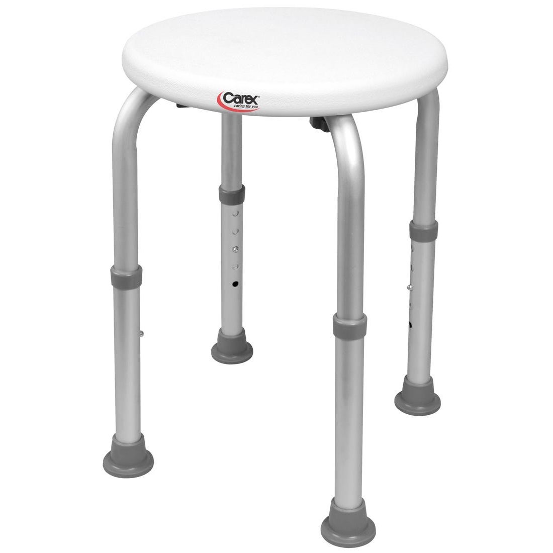 Carex Compact Round Shower Stool – Adjustable Aluminum Legs with Non-Slip Tips