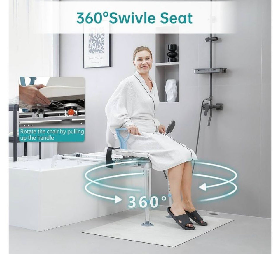 ELENKER Heavy Duty Sliding Shower Chair with 90° Swivel Seat and Non-Slip Suction Cups – 350 lb Capacity