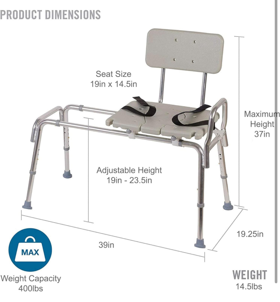 DMI Tub Transfer Bench and Shower Chair with Non-Slip Aluminum Frame – FSA Eligible, 400 lb Capacity
