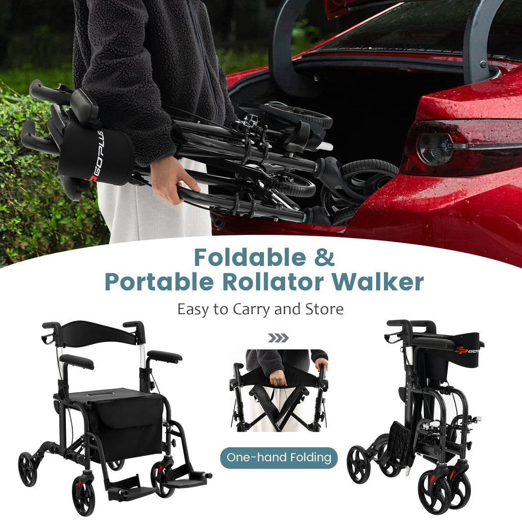 Folding Rollator Walker with Seat and Wheels Supports up to 300 lbs