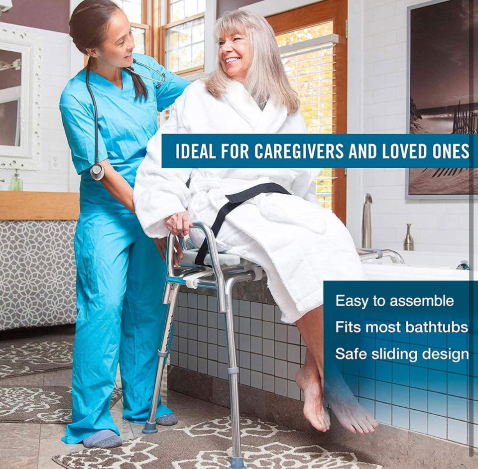 DMI Tub Transfer Bench and Shower Chair with Non-Slip Aluminum Frame – FSA Eligible, 400 lb Capacity