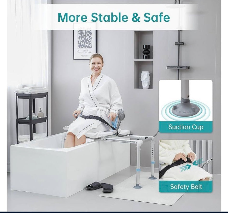 ELENKER Heavy Duty Sliding Shower Chair with 90° Swivel Seat and Non-Slip Suction Cups – 350 lb Capacity