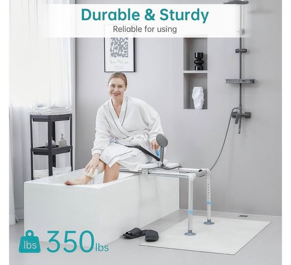 ELENKER Heavy Duty Sliding Shower Chair with 90° Swivel Seat and Non-Slip Suction Cups – 350 lb Capacity