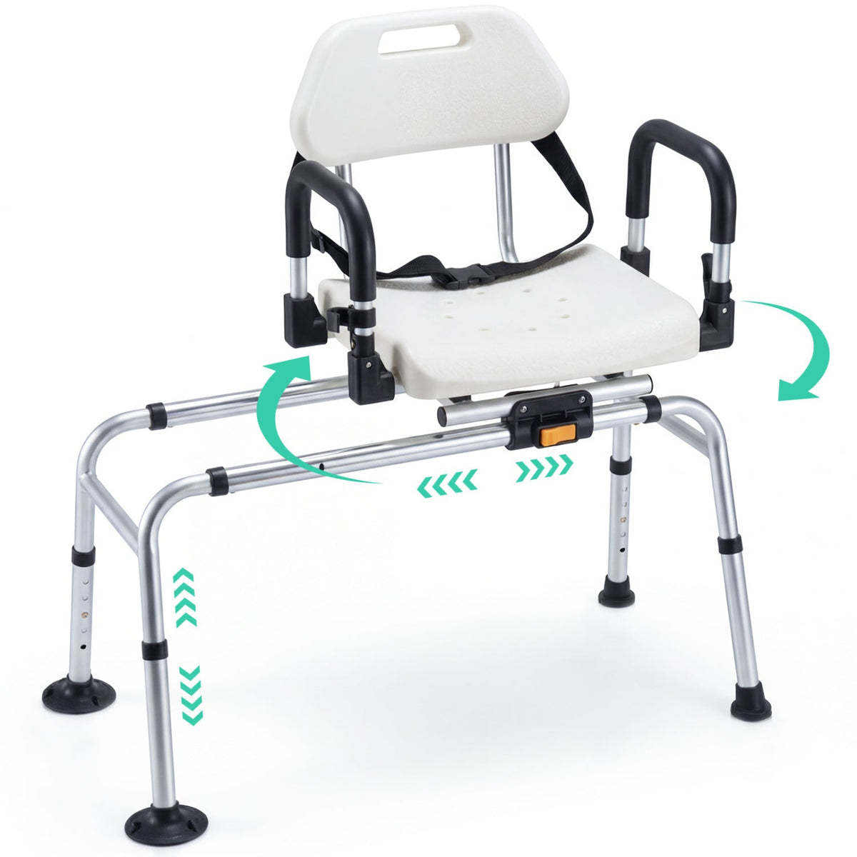 Sliding Shower Chair with Swivel Seat, Backrest, and Flip-Up Armrests – 300 lb Capacity