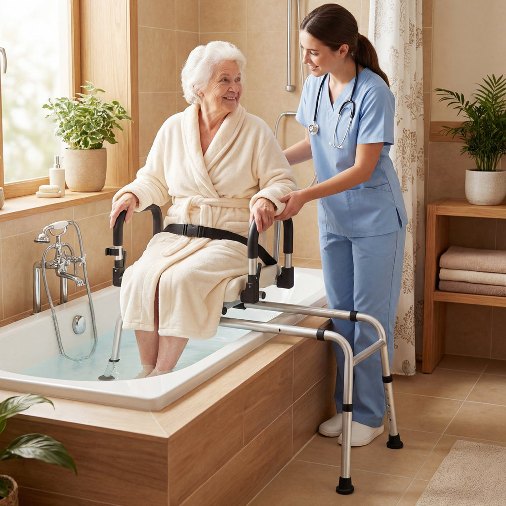 Sliding Shower Chair with Swivel Seat, Backrest, and Flip-Up Armrests – 300 lb Capacity