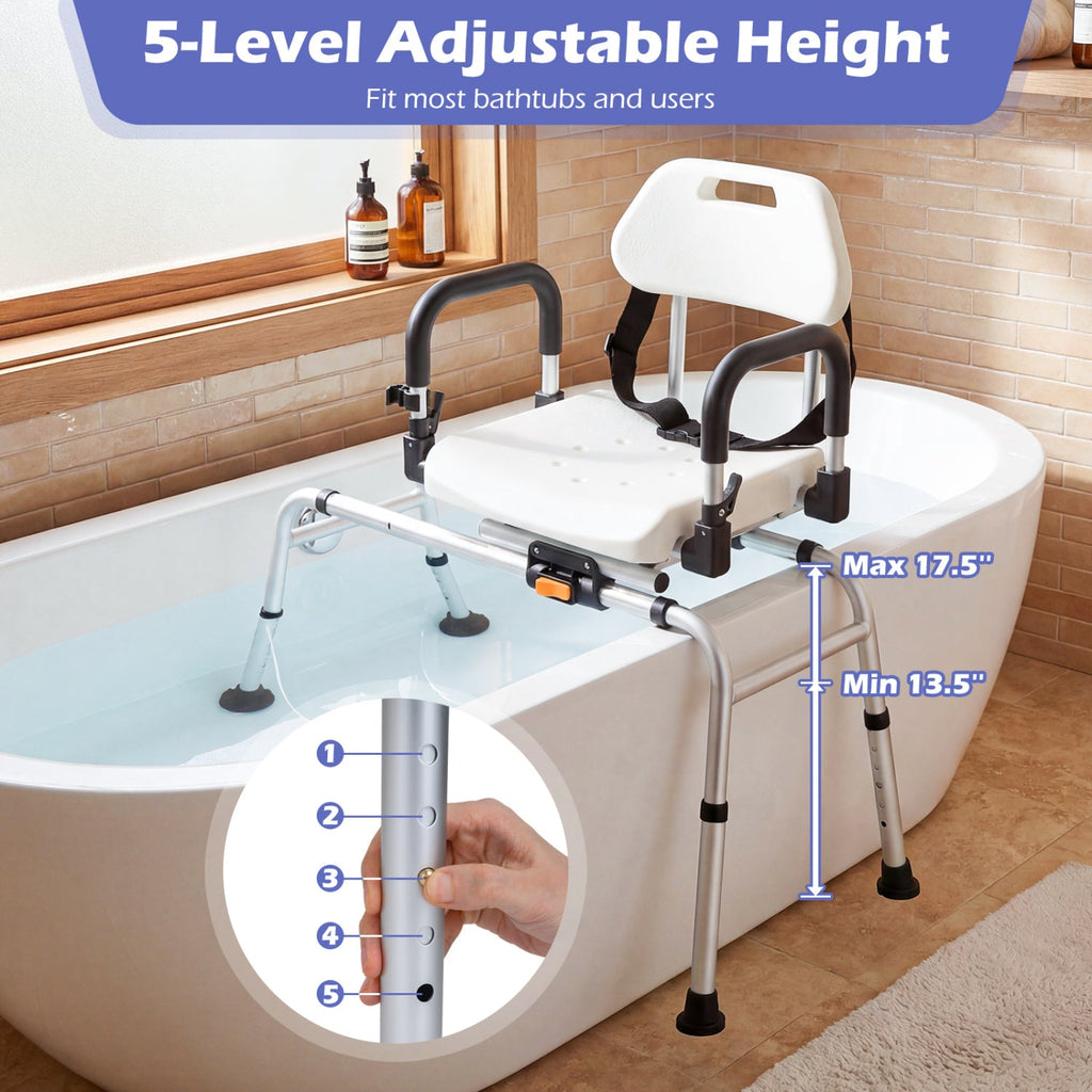 Sliding Shower Chair with Swivel Seat, Backrest, and Flip-Up Armrests – 300 lb Capacity