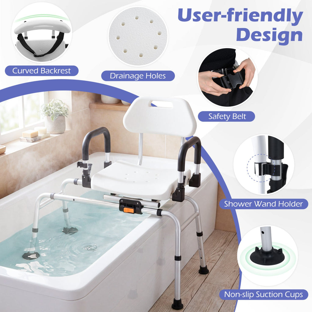 Sliding Shower Chair with Swivel Seat, Backrest, and Flip-Up Armrests – 300 lb Capacity
