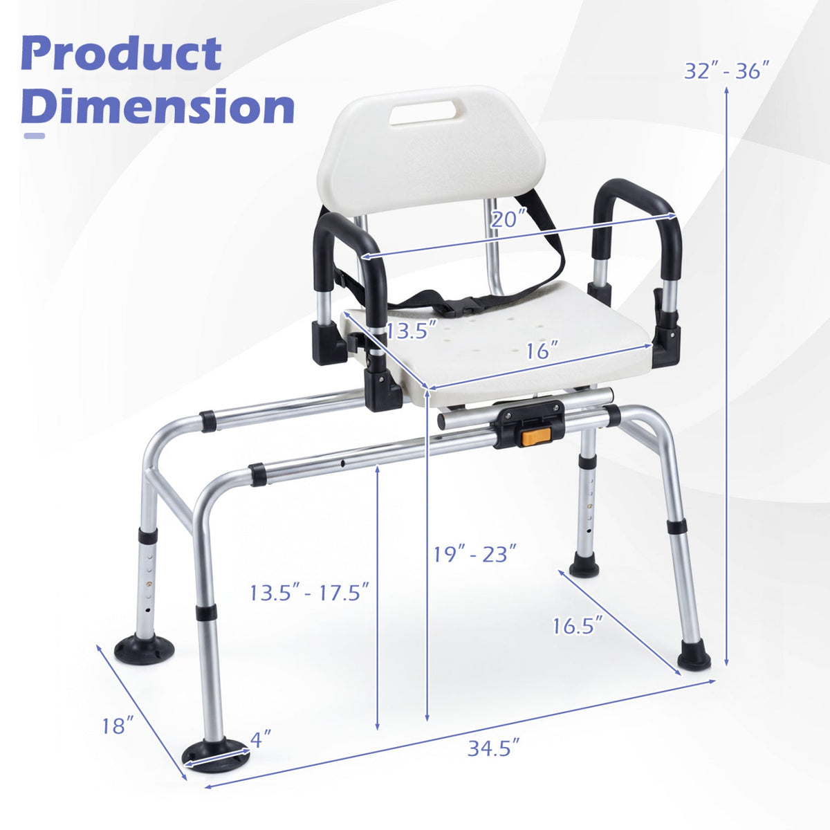 Sliding Shower Chair with Swivel Seat, Backrest, and Flip-Up Armrests – 300 lb Capacity