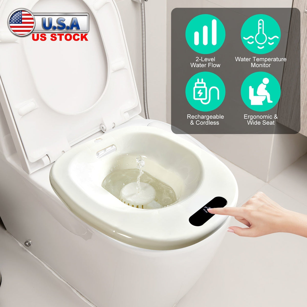 Electric Sitz Bath Tub with 2-Level Water Flow and Temperature Display – 1500mAh Battery