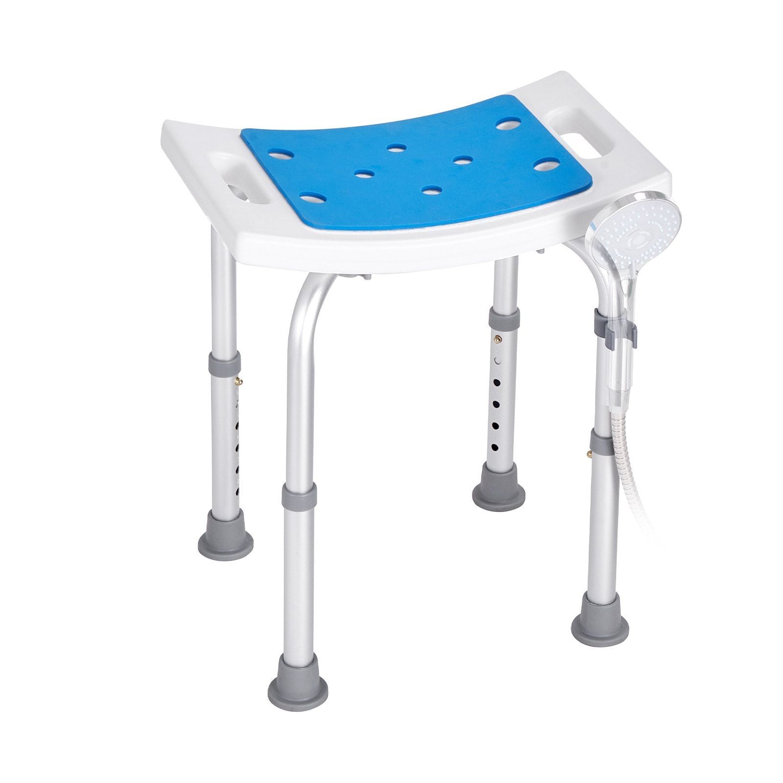 Shower Chair Adjustable Height Stool with Non-Slip Feet, Storage Bag, and Showerhead Holder – 350 lb Capacity