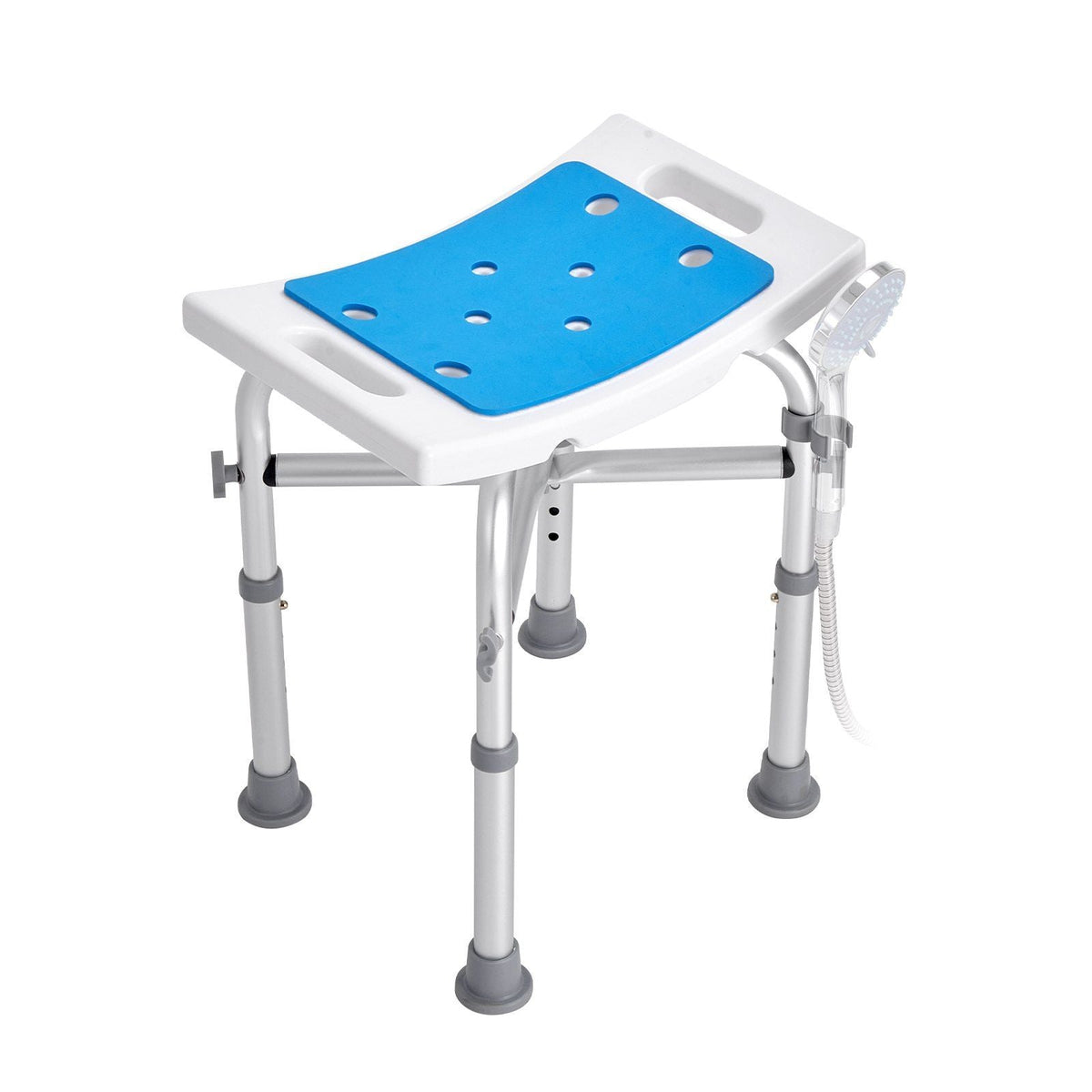 Shower Chair Adjustable Height with Crossbar Support, Non-Slip Feet, and Storage Bag – 500 lb Capacity
