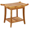 Teak Wood Shower Bench with Storage Shelf and Handles – 22 x 14.4 x 18.5 in