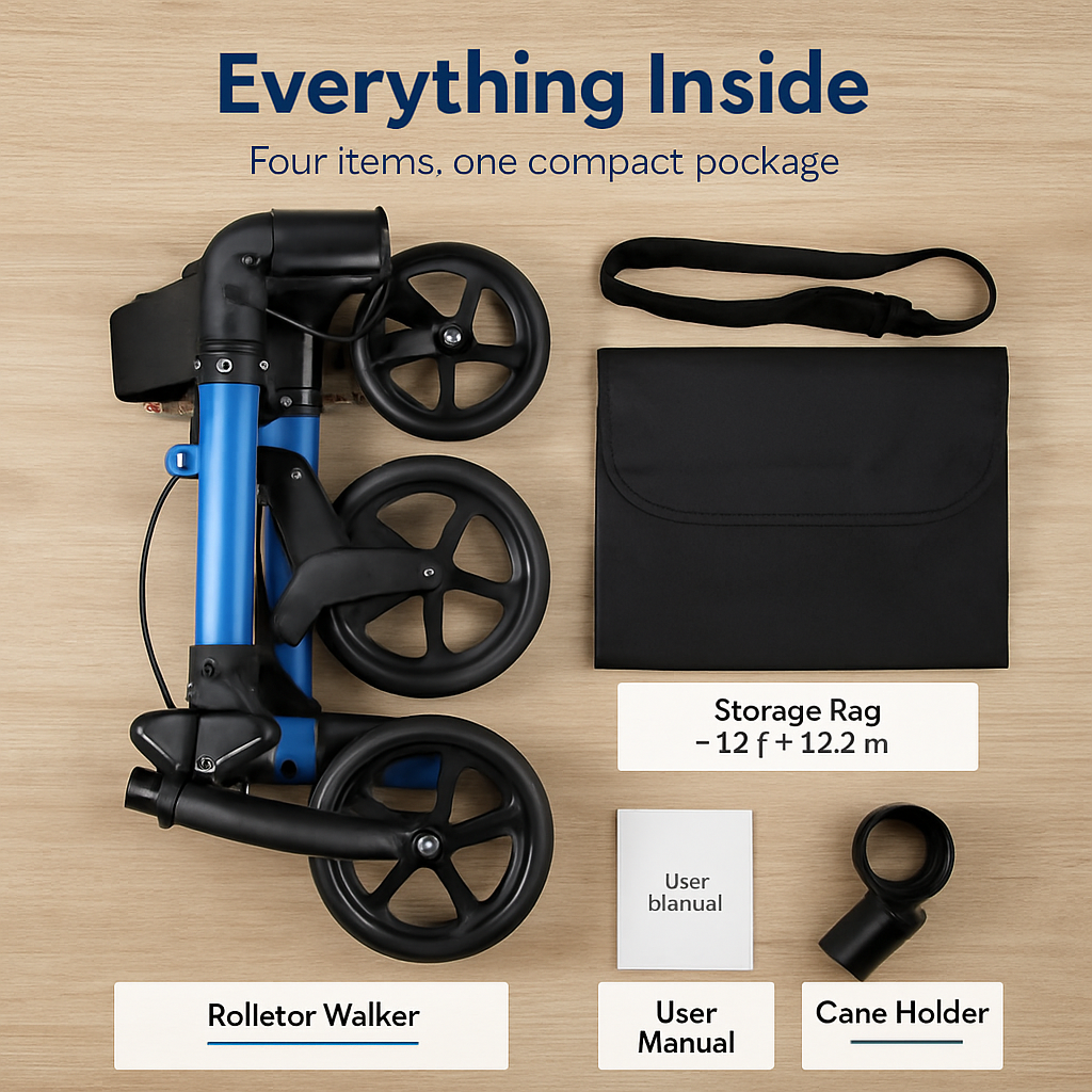 Rollator Walker with Seat and Backrest, Foldable