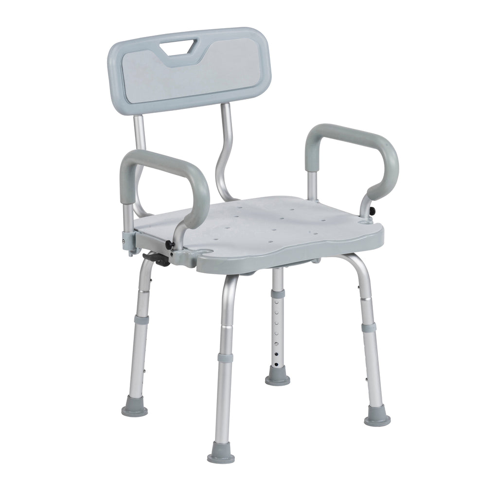 Drive PreserveTech 360° Swivel Bath Chair with Padded Armrests and Antimicrobial Protection – 350 lb, Model RTL12A001-GR