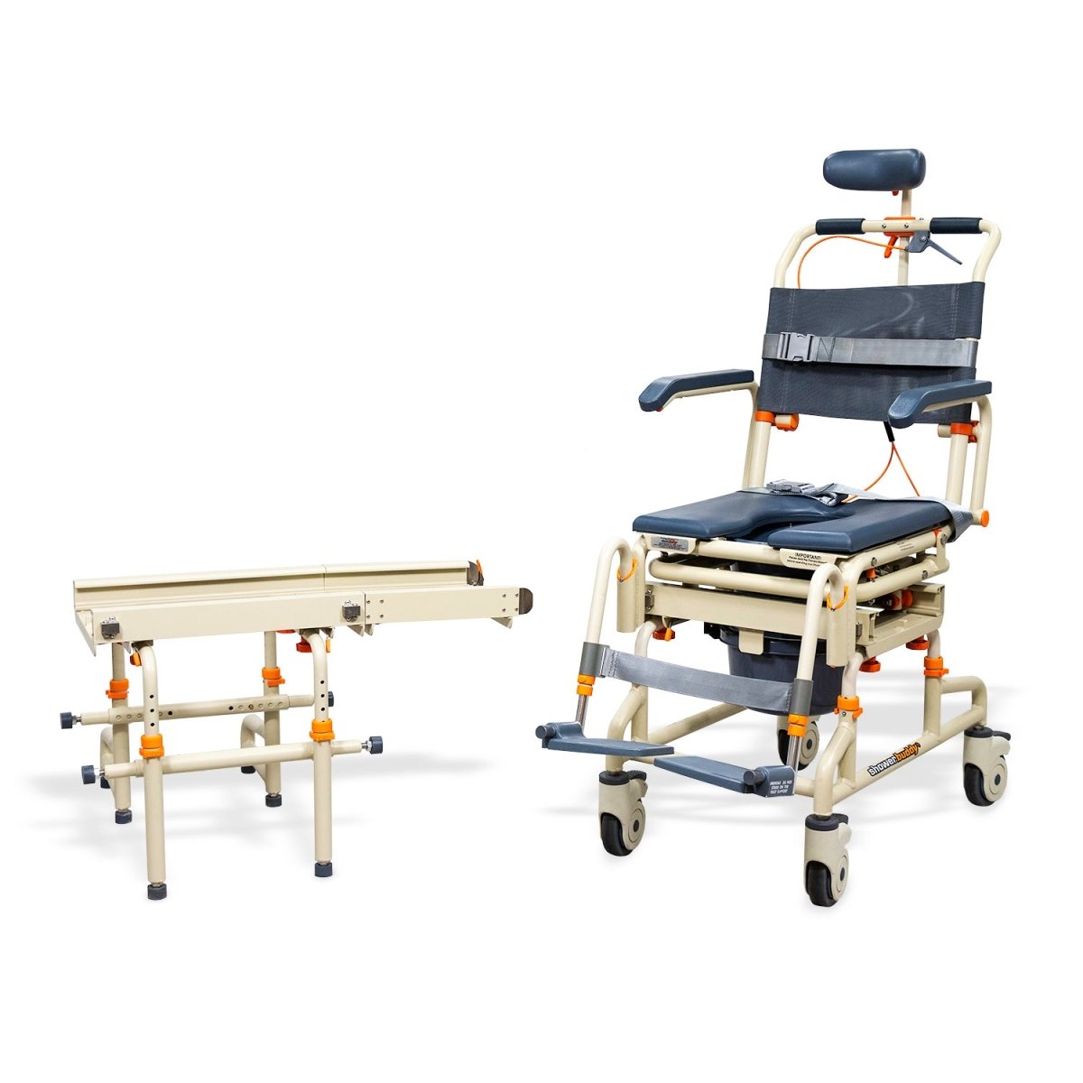 Tub Buddy Caregiver-Assisted Bathtub Transfer System with Rolling Base and Tilt – Commode Chair