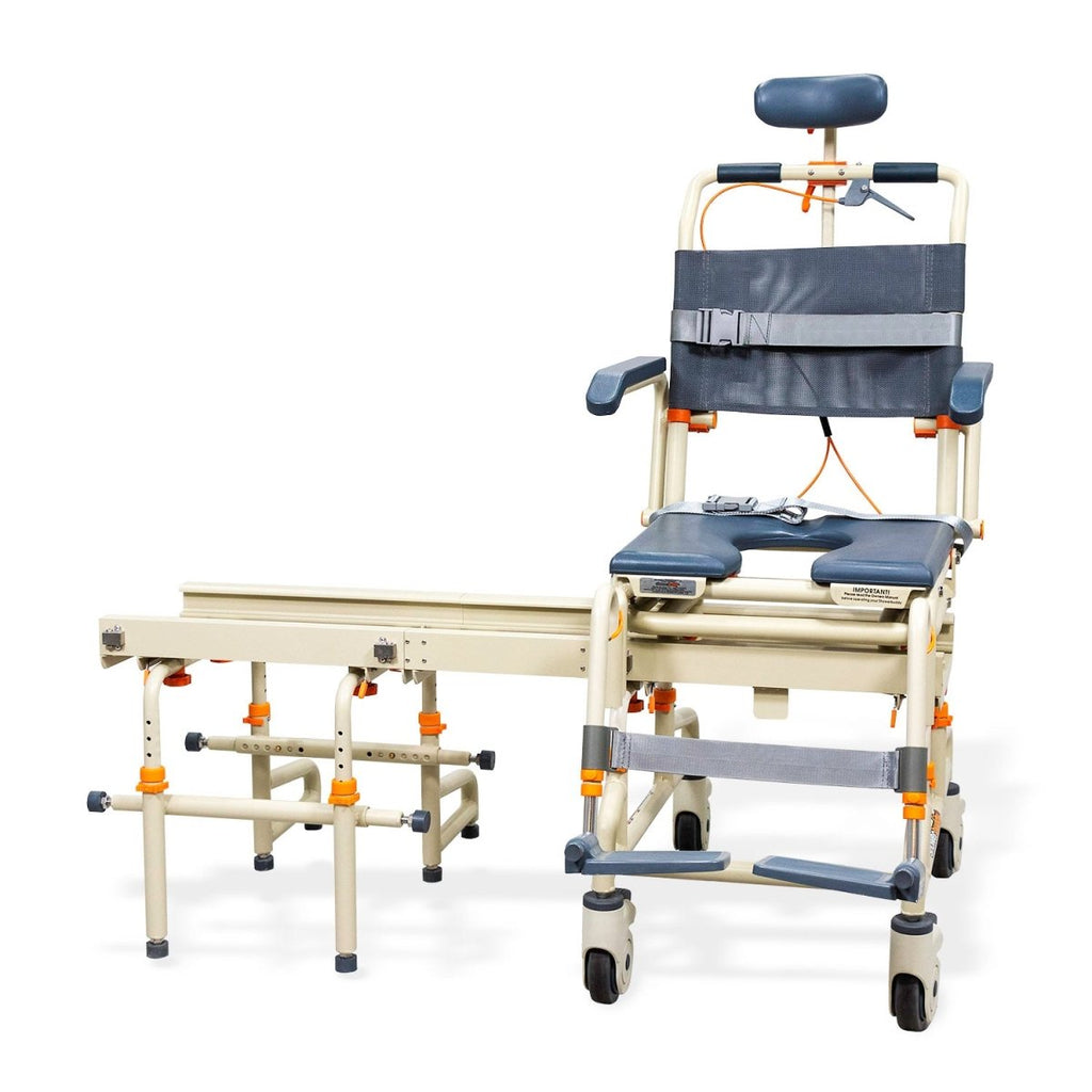 Tub Buddy Caregiver-Assisted Bathtub Transfer System with Rolling Base and Tilt – Commode Chair