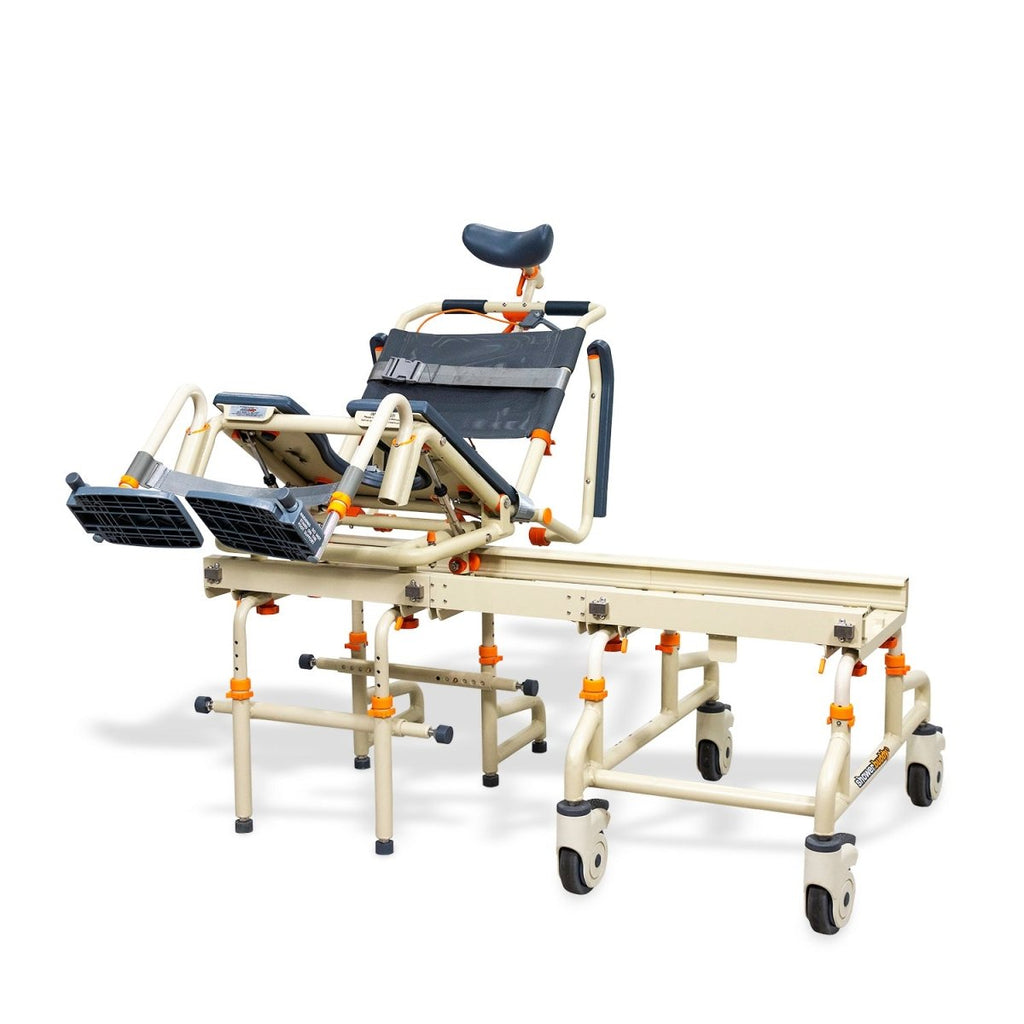 Tub Buddy Caregiver-Assisted Bathtub Transfer System with Rolling Base and Tilt – Commode Chair