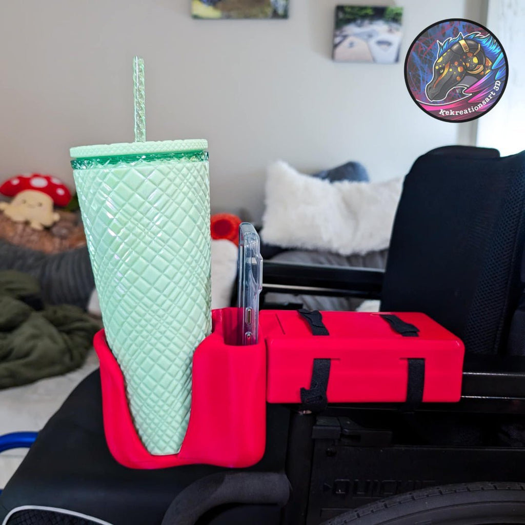 Wheelchair Cup & Phone Holder – Works with Powerchairs & Manual Chairs - Multiple Colors To Choose From