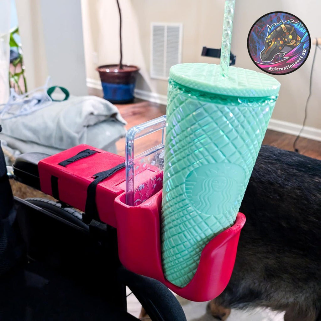 Wheelchair Cup & Phone Holder – Works with Powerchairs & Manual Chairs - Multiple Colors To Choose From