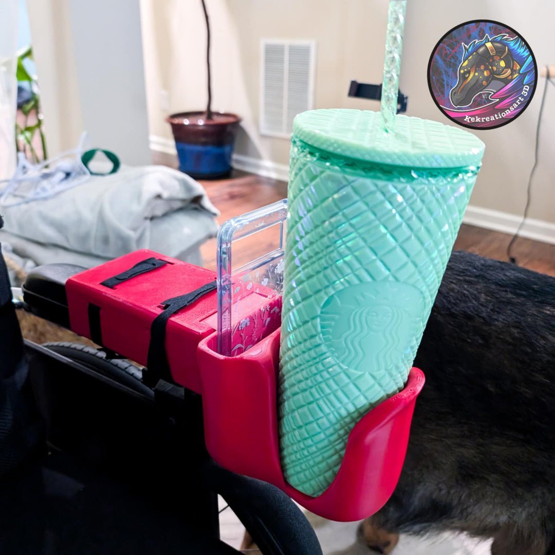 Wheelchair Cup & Phone Holder – Works with Powerchairs & Manual Chairs - Multiple Colors To Choose From